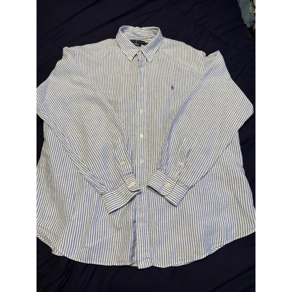 Ralph Lauren Blue Label Mens Button Down‎ Shirt XXL Blue Striped Classic Casual